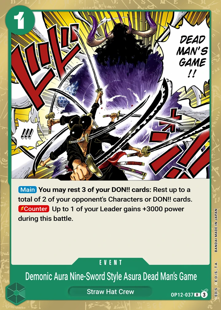 Demon Aura Nine Sword Style Asura Blades Drawn Dead Man's Game (OP12-037) One Piece card