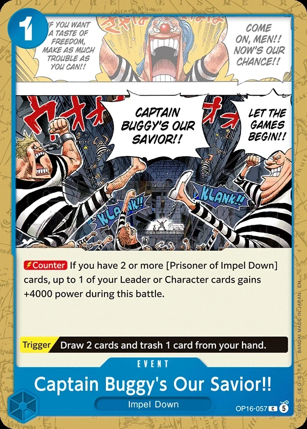 Captain Buggy's Our Savior!! (OP16-057) One Piece card